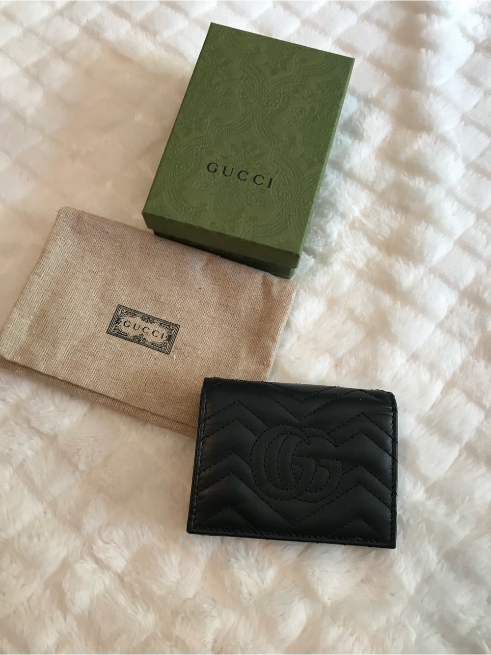 Gucci Black Chevron Leather Card Wallet with Gold GG - Picture 3 of 3
